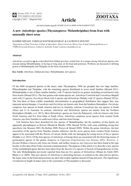 A New Ankothrips Species (Thysanoptera: Melanthripidae) from Iran with Unusually Short Setae