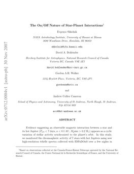 Arxiv:0712.0004V1 [Astro-Ph] 30 Nov 2007 Erhcuclo Aaa H Etentoa El Ehrh Sc Recherche La De National Centre Hawaii