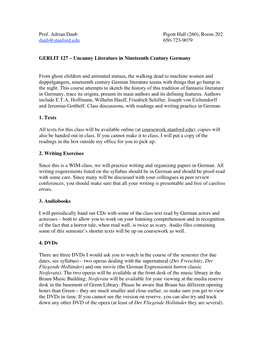 Prof. Adrian Daub Pigott Hall (260), Room 202 Daub@Stanford.Edu 650-723-9079