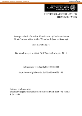 Saumgesellschaften Des Wendlandes (Niedersachsen) Skirt Communities in the Wendland (Lower Saxony)