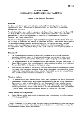 General Synod General Synod Elections 2020: Seat Allocation