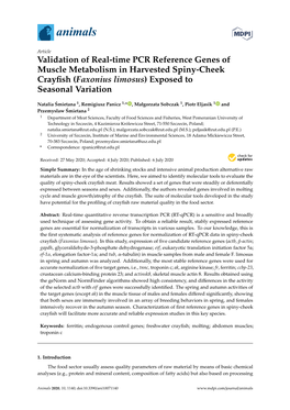 Validation of Real-Time PCR Reference Genes of Muscle Metabolism in Harvested Spiny-Cheek Crayﬁsh (Faxonius Limosus) Exposed to Seasonal Variation