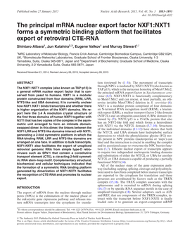 The Principal Mrna Nuclear Export Factor NXF1:NXT1 Forms A