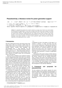 Piezoelectricity: a Literature Review for Power Generation Support