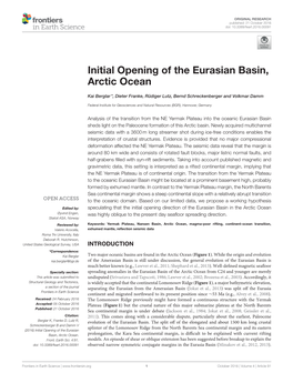 Initial Opening of the Eurasian Basin, Arctic Ocean