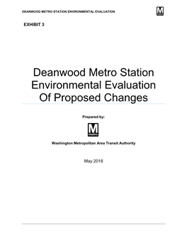 Deanwood Metro Station Environmental Evaluation of Proposed Changes