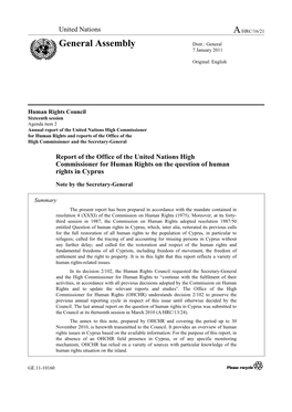 Report of the Office of the United Nations High Commissioner for Human Rights on the Question of Human Rights in Cyprus