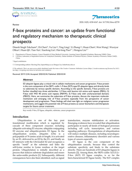 Theranostics F-Box Proteins and Cancer: an Update from Functional and Regulatory Mechanism to Therapeutic Clinical Prospects