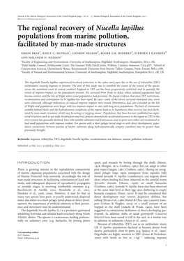 The Regional Recovery of Nucella Lapillus Populations from Marine Pollution, Facilitated by Man-Made Structures Simon Bray1, Emily C