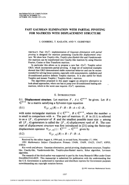 Fast Gaussian Elimination with Partial Pivoting for Matrices with Displacement Structure