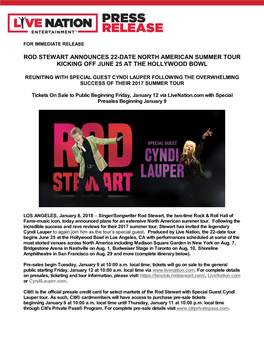 Rod Stewart Announces 22-Date North American Summer Tour Kicking Off June 25 at the Hollywood Bowl