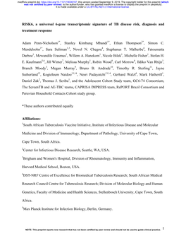 1 RISK6, a Universal 6-Gene Transcriptomic Signature of TB