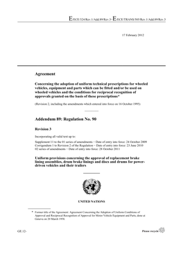 Agreement Addendum 89: Regulation No. 90