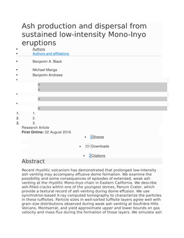 Ash Production and Dispersal from Sustained Low-Intensity Mono-Inyo Eruptions  Authors  Authors and Affiliations