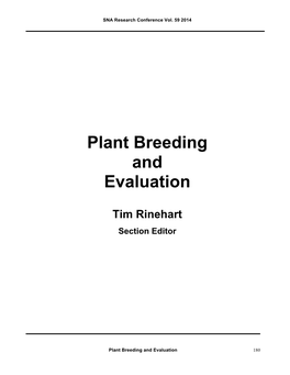 Plant Breeding and Evaluation
