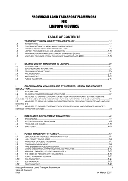 Provincial Land Transport Framework for Limpopo Province