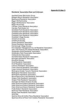 1 Appendix B (App 1) Residents' Association East and Unknown