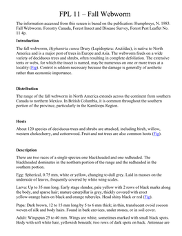 Fall Webworm the Information Accessed from This Screen Is Based on the Publication: Humphreys, N