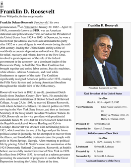 Franklin D. Roosevelt from Wikipedia, the Free Encyclopedia