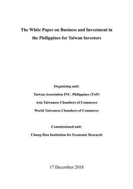 The White Paper on Business and Investment in the Philippines for Taiwan Investors