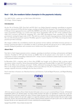 Nexi – SIA, the Newborn Italian Champion in the Payments Industry