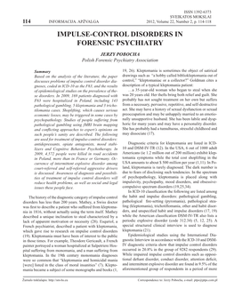 Impulse-Control Disorders in Forensic Psychiatry