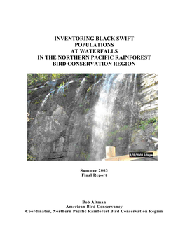 "Inventoring Black Swift Populations at Waterfalls in The