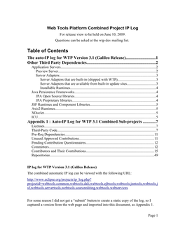 Table of Contents the Auto-IP Log for WTP Version 3.1 (Galileo Release)