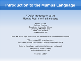 Introduction to the Mumps Language
