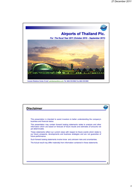 Airports of Thailand Plc. for the Fiscal Year 2011 (October 2010 – September 20112011))