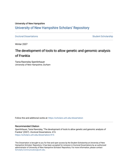 The Development of Tools to Allow Genetic and Genomic Analysis of Frankia