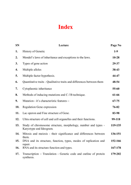 SN Lecture Page No 1. History of Genetic 1-9 2. 10-28 3. Types Of