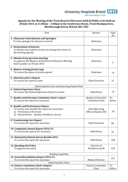 Agenda for the Meeting of the Trust Board of Directors Held in Public To