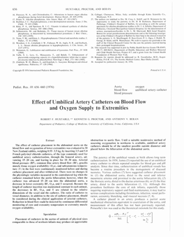 Effect of Umbilical Artery Catheters on Blood Flow and Oxygen Supply to Extremities