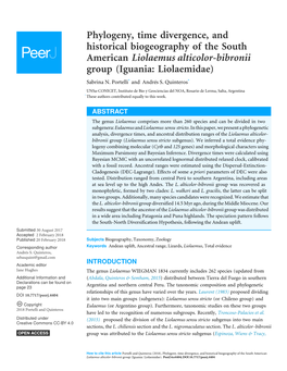 Phylogeny, Time Divergence, and Historical Biogeography of the South American Liolaemus Alticolor-Bibronii Group (Iguania: Liolaemidae) Sabrina N