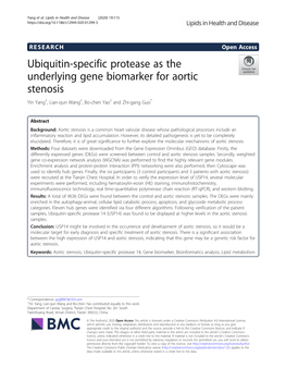 Ubiquitin-Specific Protease As the Underlying Gene Biomarker for Aortic Stenosis Yin Yang†, Lian-Qun Wang†, Bo-Chen Yao† and Zhi-Gang Guo*