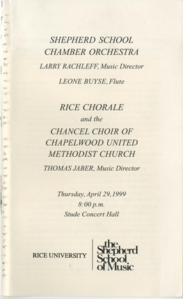 SHEPHERD SCHOOL CHAMBER ORCHESTRA LARRY RACHLEFF, Music Director