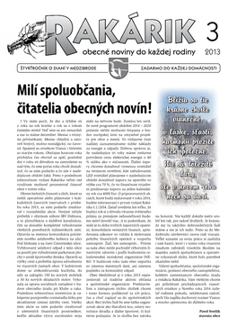 Milí Spoluobčania, Čitatelia Obecných Novín!