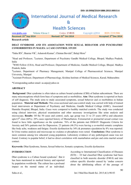 Dhat Syndrome and Its Association with Sexual Behavior and Pyschiatric Comorbidities in Males: a Case Control Study