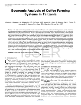 Economic Analysis of Coffee Farming Systems in Tanzania