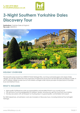 3-Night Southern Yorkshire Dales Discovery Tour