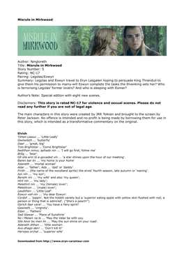 Misrule in Mirkwood Author: Ningloreth Title