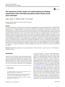 The Importance of Pilot Studies and Understanding Microhabitat Requirements When Reintroducing Endemic Plants During Coastal Dune Restoration