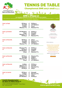 TENNIS DE TABLE Championnat SMR 2017-2018 Phase 1