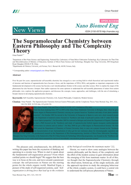 New Views ISSN 2150-5578 the Supramolecular Chemistry Between Eastern Philosophy and the Complexity Theory Omar Pandoli1,2*