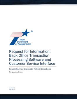 Request for Information: Back Office Transaction Processing Software and Customer Service Interface