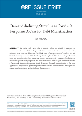 Demand-Inducing Stimulus As Covid-19 Response: a Case for Debt Monetisation