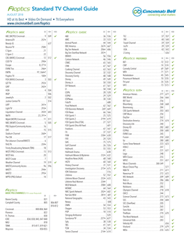 Standard TV Channel Guide AUGUST 2018 HD at Its Best • Video on Demand • TV Everywhere