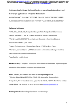 Metabarcoding for the Parallel Identification of Several Hundred Predators And