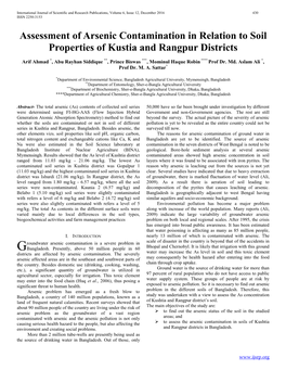 Assessment of Arsenic Contamination in Relation to Soil Properties of Kustia and Rangpur Districts